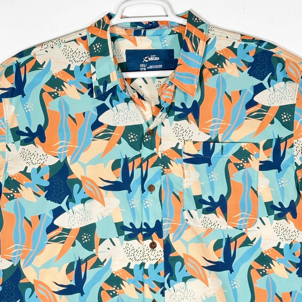 World Wide Sportsman Mens 2XL Short Sleeve Fishing Shirt Abstract Camo